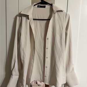 Zara Sheer Button-Down Blouse XS